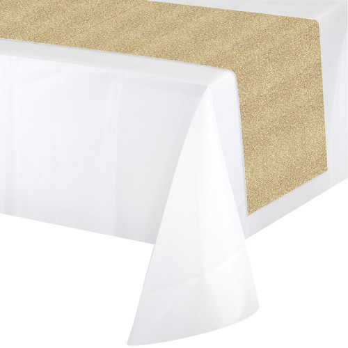 Pack of 6 Glittering Gold and White Disposable Party Banquet Table Runners 84" - IMAGE 1
