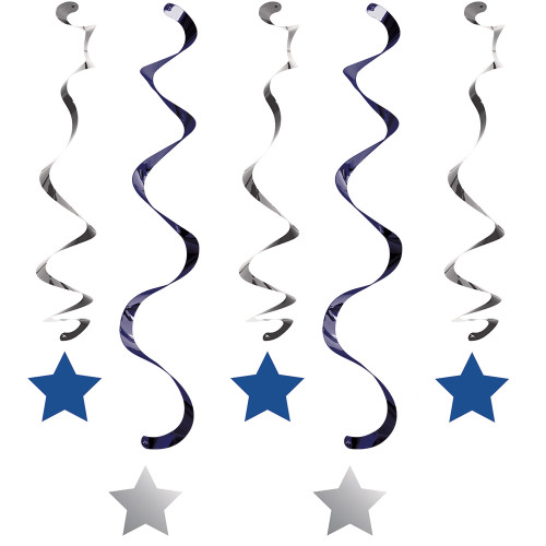 Club Pack of 30 Blue Star Dizzy Dangler Hanging Party Decorations 10.2" - IMAGE 1