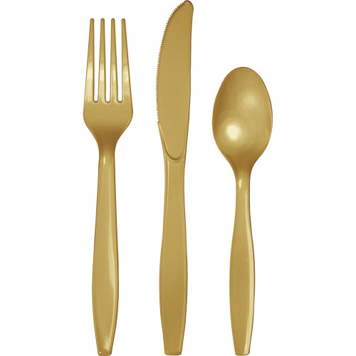 Club Pack of 216 Glittering Gold Party Knives, Forks and Spoons 7.5" - IMAGE 1