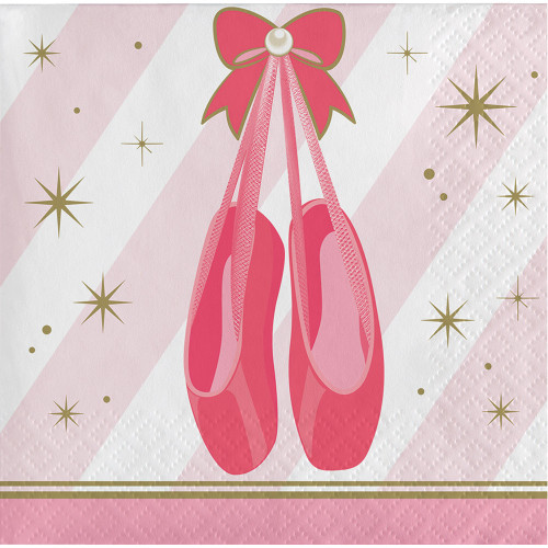 Club Pack of 192 Pink and Gold Twinkle Toes Beverage Napkins 5" - IMAGE 1