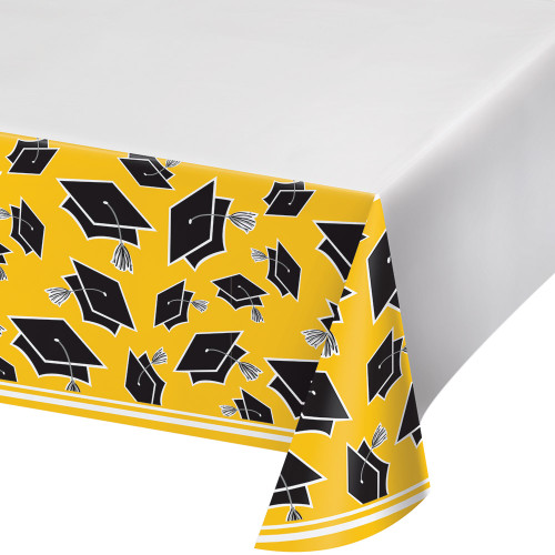 Club Pack of 12 Black and Yellow School Spirit Decorative Table Cover 102" - IMAGE 1