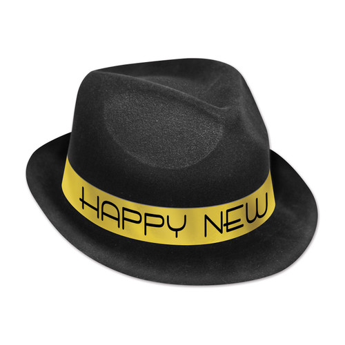 Club Pack of 25 Black and Gold "Happy New Year" Party Hi-Hats - IMAGE 1