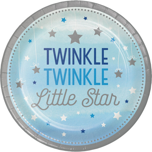 Club Pack of 96 Blue and Gray Twinkle Twinkle Little Star Dinner Plates 8.8” - IMAGE 1