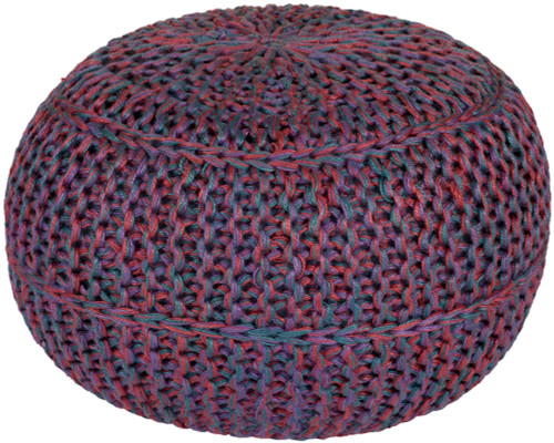 20" Red and Blue Crochet Pattern Knitted Oval Indoor Pouf Ottoman - IMAGE 1
