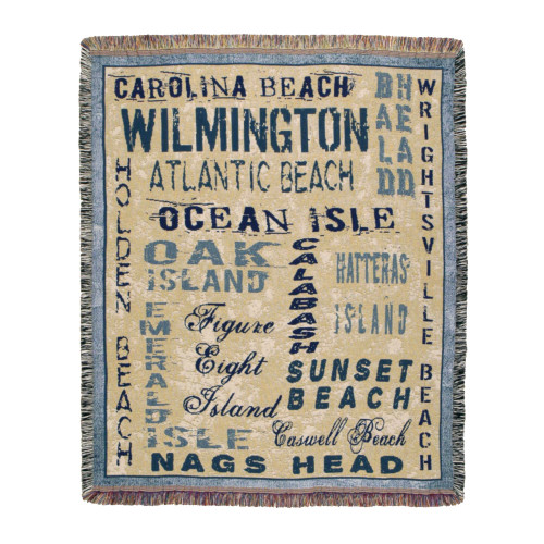 60" Rectangular Tapestry Throw Blanket With Fringe Border "North Carolina Shore" Inspired Design - IMAGE 1