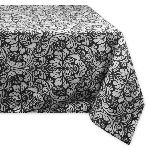 60" x 84" Black and Gray Floral Damask Rectangular Table Cloth - IMAGE 1