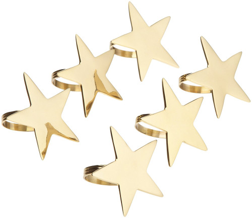 Set of 6 Gold Star Contemporary Napkin Rings 2.75" - IMAGE 1