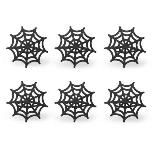 Set of 6 Black Spider Web Round Halloween Napkin Rings 3" - IMAGE 1