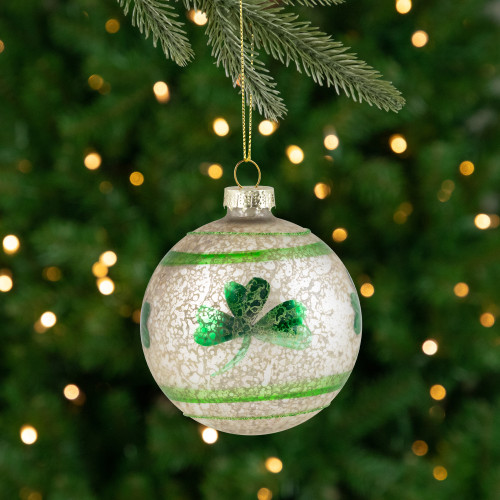Irish Shamrock Mercury Glass Christmas Ornament - 3" - Green - IMAGE 1
