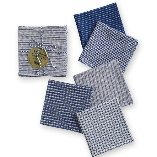 Set of 5 Blue and Gray Weave Patterned Subtly Dishcloths 12" - IMAGE 1