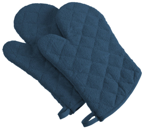 Set of 2 Blue Diamond Pattern Quilted Oven Mitt with Hanger 13" - IMAGE 1