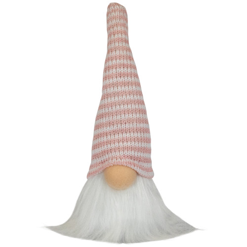 Striped Hat Spring Gnome - 7.5" - Pink and White - IMAGE 1