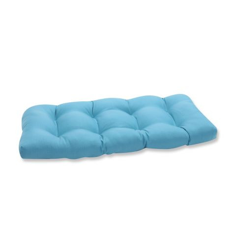 Solid Tufted Outdoor Patio Loveseat Cushion - 44" - Blue - IMAGE 1