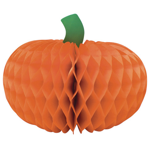 Club Pack of 12 Orange and Green Harvest Honeycomb Pumpkin Centerpieces 6" - IMAGE 1