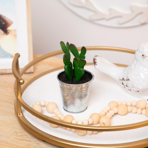 Mini Artificial Bunny Ears Succulent Cactus in Tin Pot - 5" - IMAGE 1