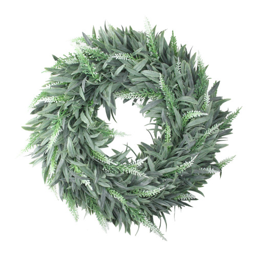 14" Dusty White Artificial Springtime Wispy Lavender Wreath - IMAGE 1