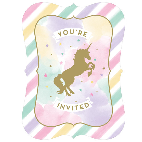 Club Pack of 48 White and Pink Unicorn Sparkle 'You're Invited' Party Invitations 6" - IMAGE 1