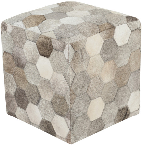 18" Bear Brown and Gray Leather Indoor Square Pouf Ottoman with Knife Edge - IMAGE 1