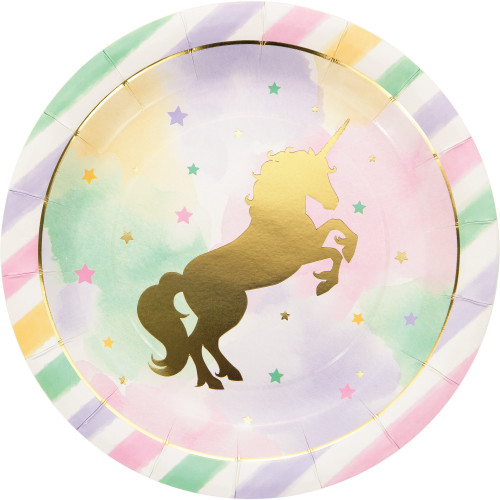 Pack of 96 Fresh Mint and Pink Unicorn Sparkle Foil Stamped Dinner Plates 8.75" - IMAGE 1