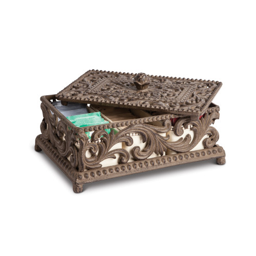 13" Brown Five Section Rectangular Decorative Box - IMAGE 1