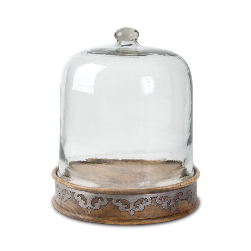 14.25" Clear and Brown Round Wooden Pastry Keeper Dome Glass - IMAGE 1