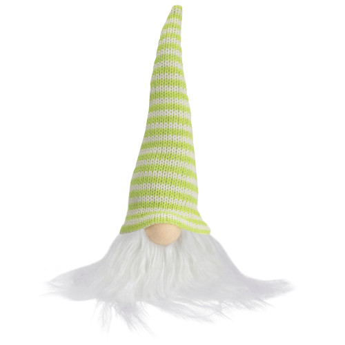 7.5" Lime Green and White Striped Hat Spring Gnome - IMAGE 1