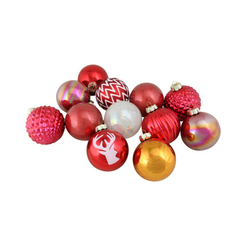 12ct Red and Gold Multi Textured 2-Finish Glass Christmas Ball Ornaments 3" (75mm) - IMAGE 1