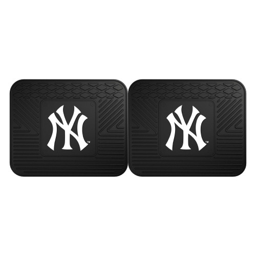 Set of 2 Black and White MLB New York Yankees Heavy Duty Rear Car Floor Mats 14" x 17" - IMAGE 1