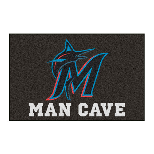 19" x 30" Black and White MLB Miami Marlins Man Cave Starter Rectangular Mat Area Rug - IMAGE 1