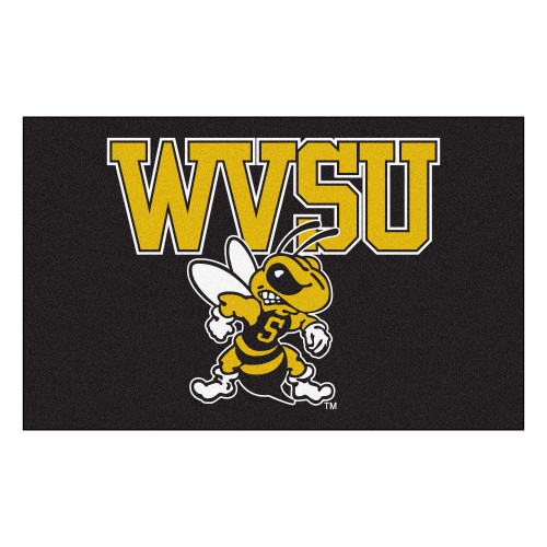 59.5" x 94.5" Black NCAA West Virginia State University Yellow Jackets Rectangular Mat Area Rug - IMAGE 1
