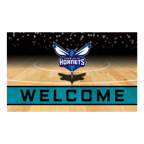 Blue and White NBA Charlotte Hornets "Welcome" Rectangular Outdoor Door Mat 18" x 30" - IMAGE 1
