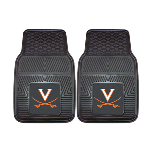 Set of 2 Black and Orange NCAA University of Virginia Cavaliers Front Car Mats 17" x 27" - IMAGE 1