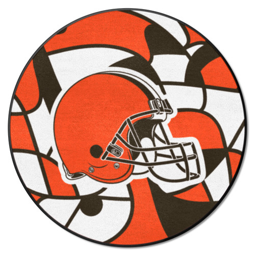 27" Red and Black NFL Cleveland Browns Rounded Non-Skid Mat Area Rug - IMAGE 1