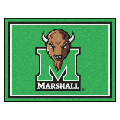 87" x 117" Green and Black NCAA Marshall University Plush Non-Skid Area Rug - IMAGE 1