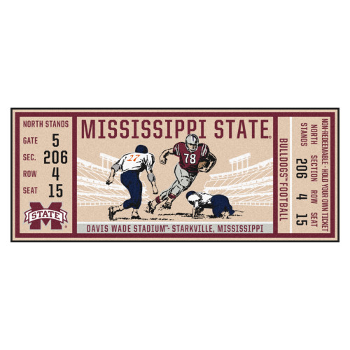 30" x 72" Brown NCAA Mississippi State University Bulldogs Ticket Non-Skid Mat Area Rug Runner - IMAGE 1