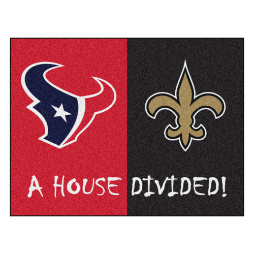 33.75" x 42.5" Red and Black NFL House Divided Texans and Saints Mat Area Rug - IMAGE 1