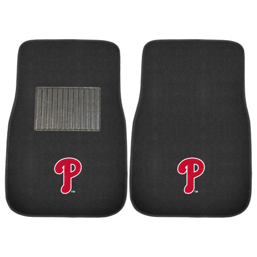 Set of 2 Black and Red MLB Philadelphia Phillies Embroidered Car Mats 17" x 25.5" - IMAGE 1
