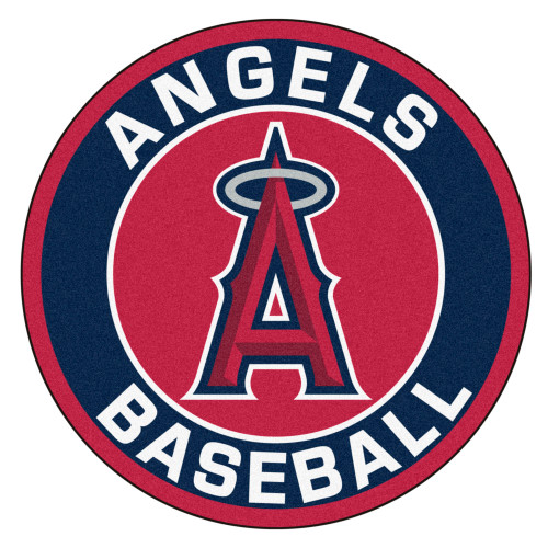 Black and Red MLB Los Angeles Angels Round Welcome Door Mat 27" - IMAGE 1