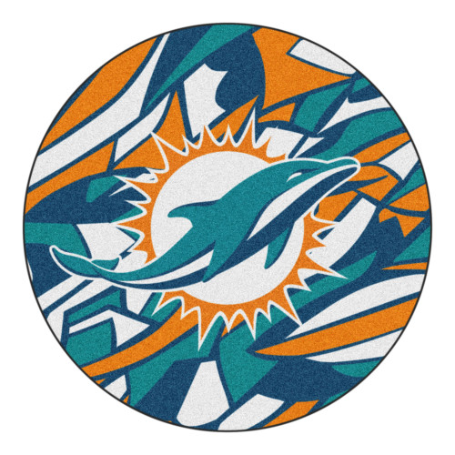 27" Aqua Blue and Orange NFL Miami Dolphins X-Fit Round Mat - IMAGE 1