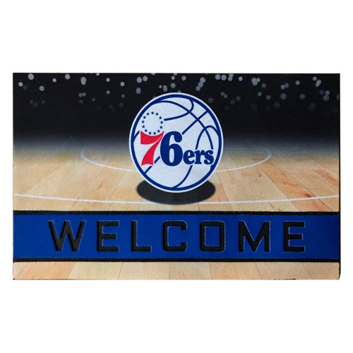 Blue and Red NBA Philadelphia 76ers "Welcome" Rectangular Outdoor Door Mat 18" x 30" - IMAGE 1