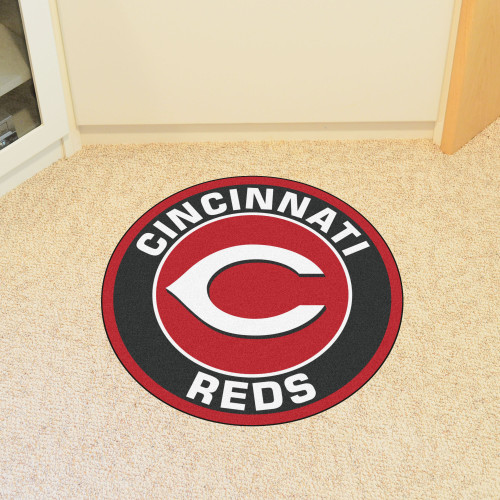 Black MLB Cincinnati Reds Round Door Mat 27" Christmas Central