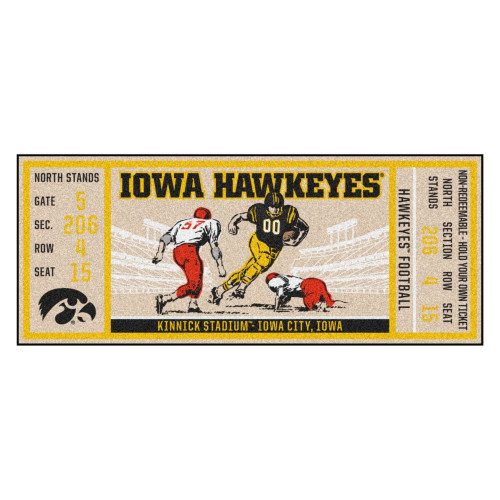 30" x 72" Yellow NCAA University of Iowa Hawkeyes Ticket Non-Skid Mat Area Rug Runner - IMAGE 1