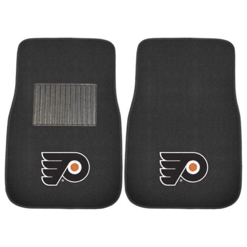 Set of 2 Black NHL Philadelphia Flyers Embroidered Car Mats 17" x 25.5" - IMAGE 1