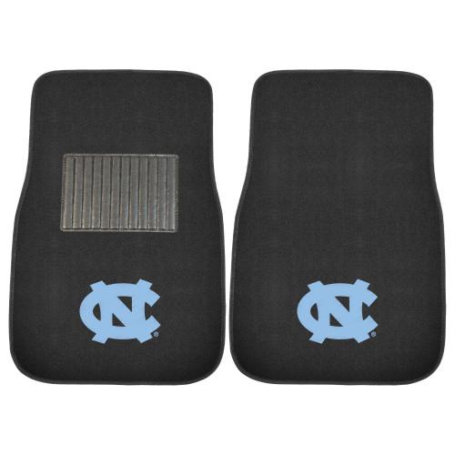 Set of 2 Black and Blue NCAA University of North Carolina Tar Heels Embroidered Car Mats 17" x 25.5" - IMAGE 1