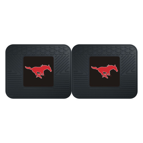 Set of 2 Black NCAA Southern Methodist University Mustangs Rear Car Seat Utility Mats 14" x 17" - IMAGE 1