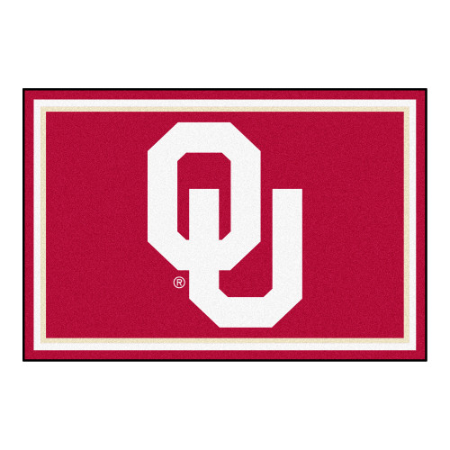 4.9' x 7.3' Red and White Contemporary NCAA University of Oklahoma Sooners Rectangular Area Rug - IMAGE 1