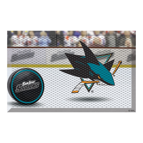 19" x 30" Black and Teal Blue NHL San Jose Sharks Shoe Scraper Doormat - IMAGE 1
