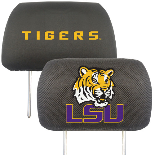 Set of 2 Black and Yellow NCAA Louisiana State University Tigers Head Rest Cover Accessories 10" x 13" - IMAGE 1