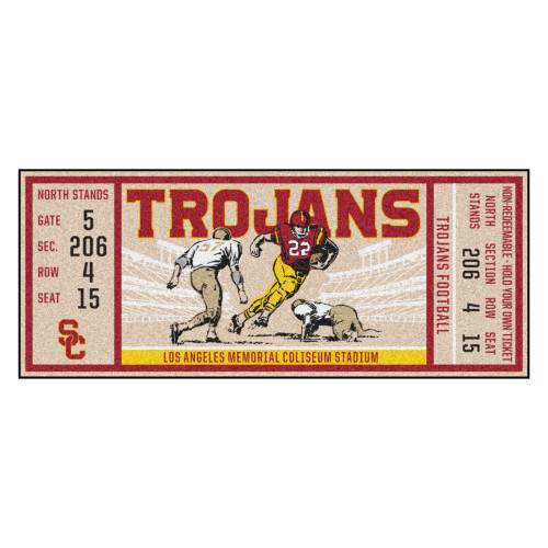 30" x 72" Red NCAA University of Southern California Trojans Ticket Non-Skid Mat Area Rug Runner - IMAGE 1