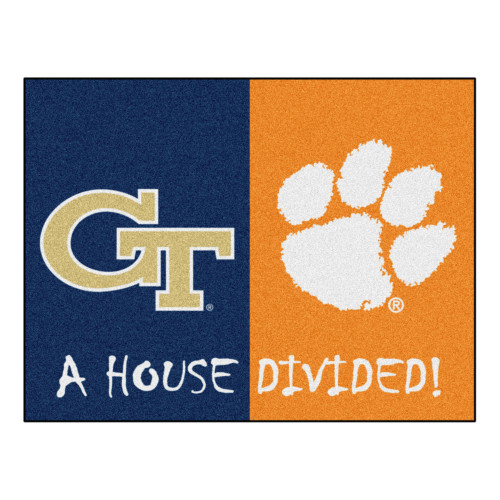 33.75" x 42.5" Blue and Orange NCAA House Divided Georgia Tech Clemson Area Rug - IMAGE 1